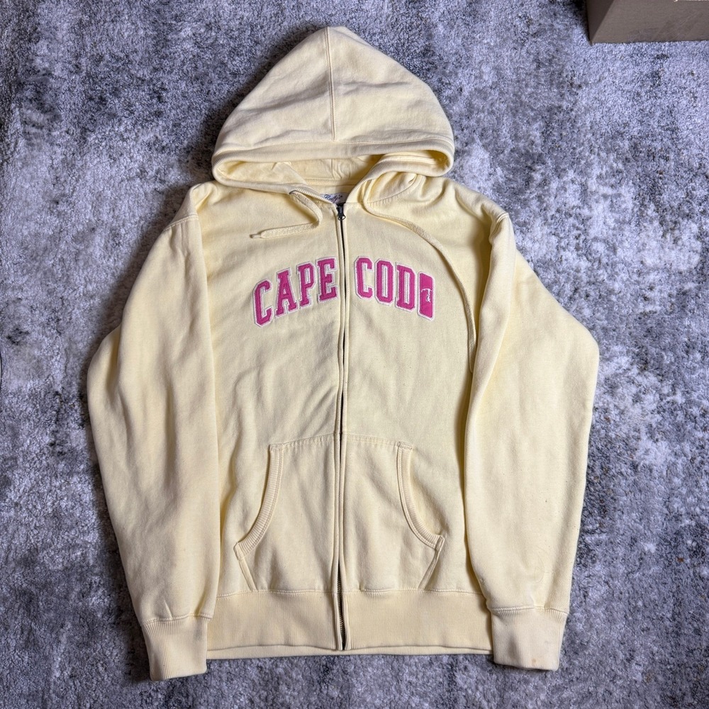 Cuffy's of Cape Cod Full Zip Hoodie Yellow Pink Spellout Ladies 2XL Sweatshirt
